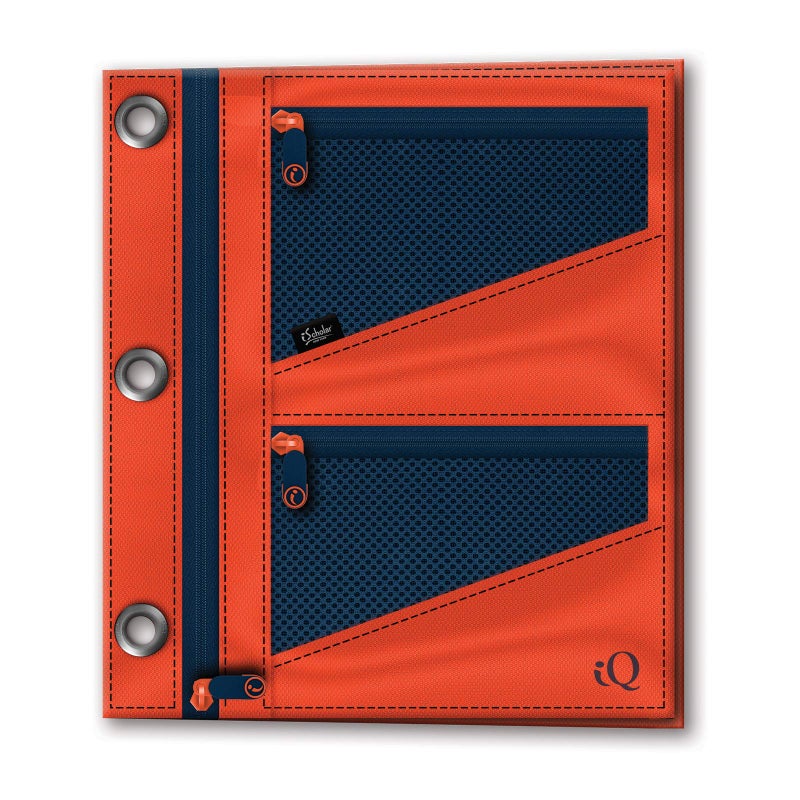 iScholar iQ+ Jumbo Expandable Pencil Pouch, 3 Pockets, Orange (55035-OR) - Image 1